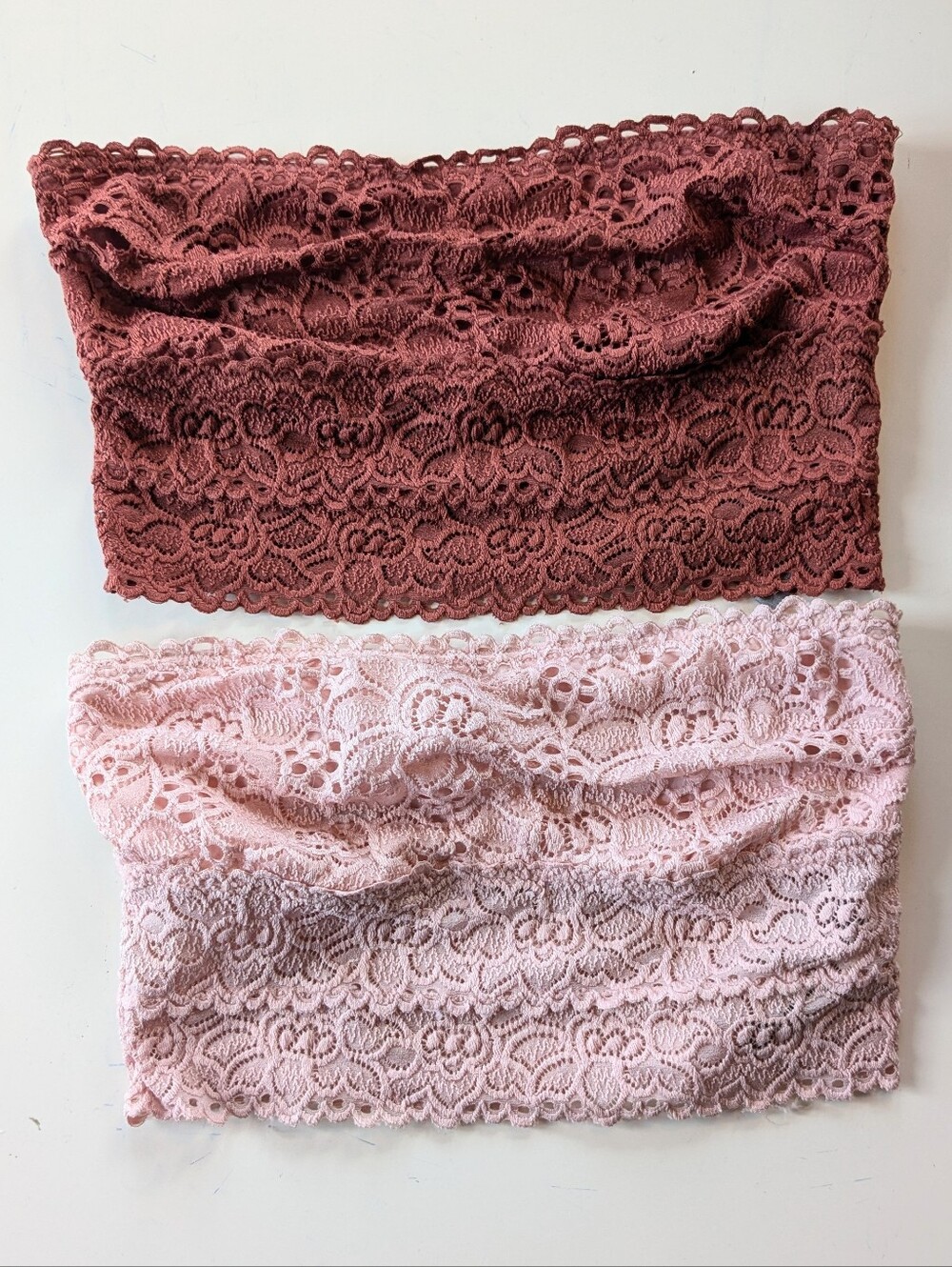 Aerie Lace Bandeau Bralette Top Lot Set of 2 Pink Rust Brown Size S